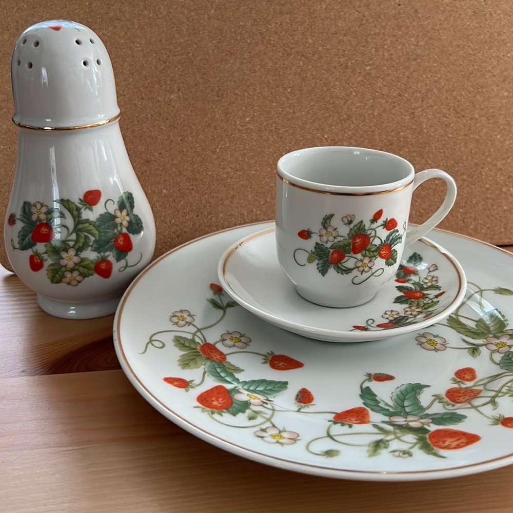 Rare Vintage Avon Porcelain Plate, Demi cup, Talc Shaker